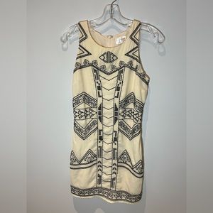 Touché French Sleeveless Ivory And Black Embroidery Aztec Print Mini Dress Sz XS
